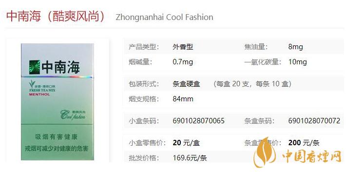 2021中南海酷爽風尚價格和圖片一覽 中南海酷爽風尚多少錢一包